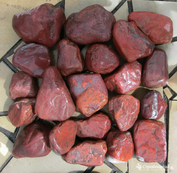 Камень для каменки "Яшма сургучная", шлифованый, фракция 40-70мм (фасовка по 25 кг. в мешках)